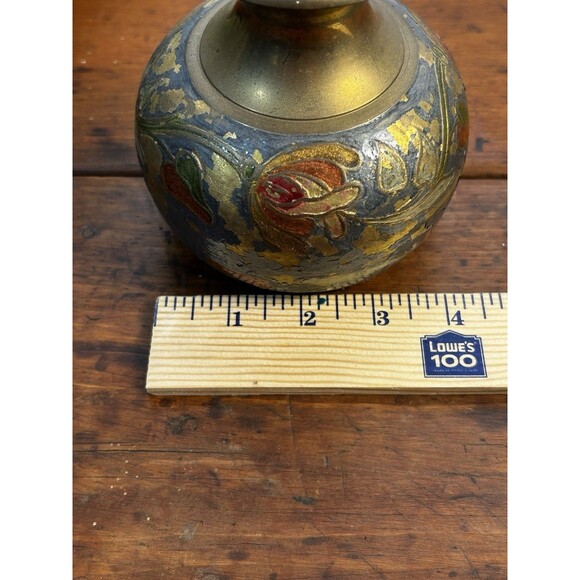 Vintage Brass & Enamel Painted Floral Bud Vase 5” Tall Chipped Paint READ - Picture 9 of 9